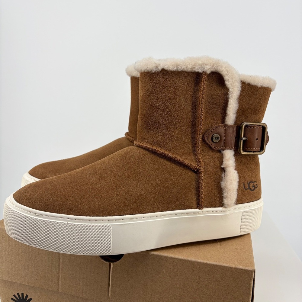 UGG Aika Sneaker Boots Womens 8 Chestnut Suede Shearling Buckle Platform 1104069 - Picture 11 of 11